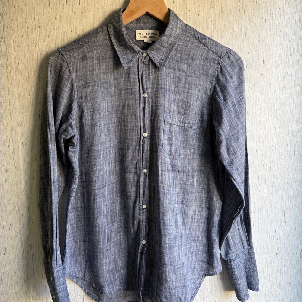 Nili Lotan Chambray Button-Down Shirt M